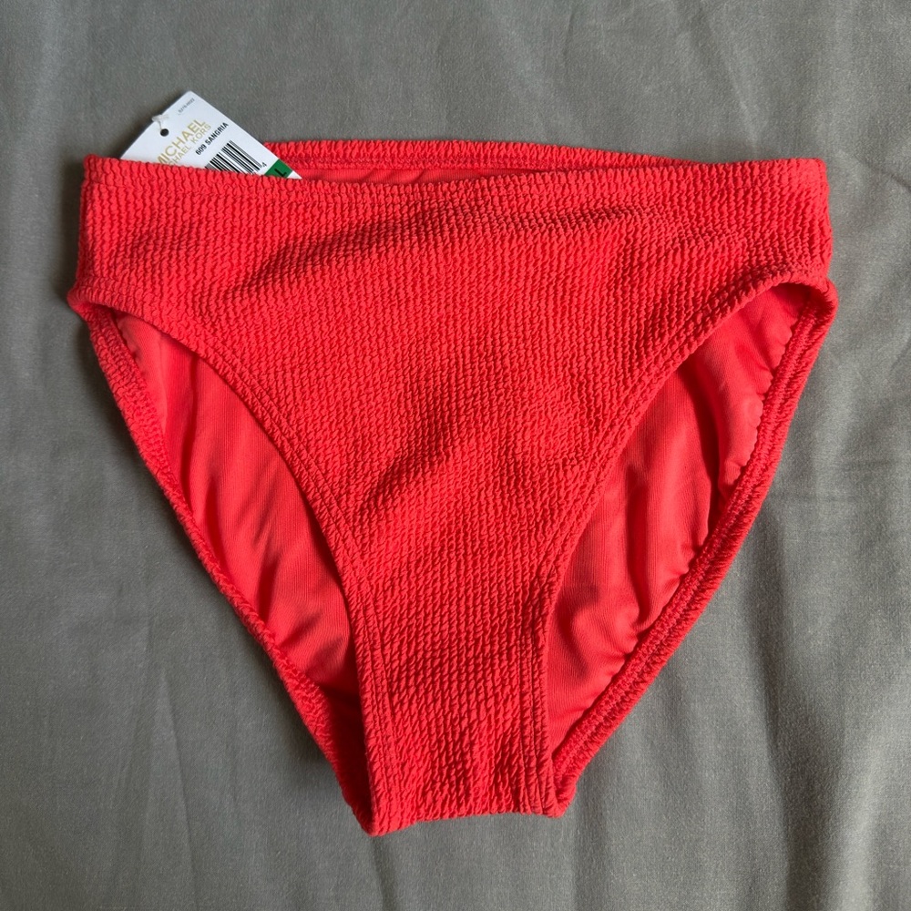 Michael Kors Red Textured Bikini Bottom, new, size:XS